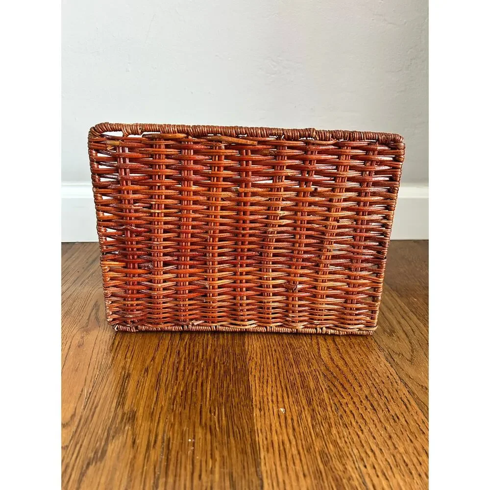 Vintage Woven Wicker Letter Rack | 3-Slot Rattan Mail & Magazine Organizer